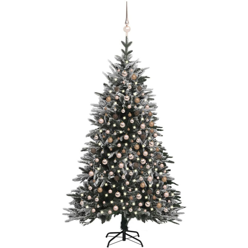 

arbol de Navidad con LED bolas y nieve flocada 210 cm PVC y PE