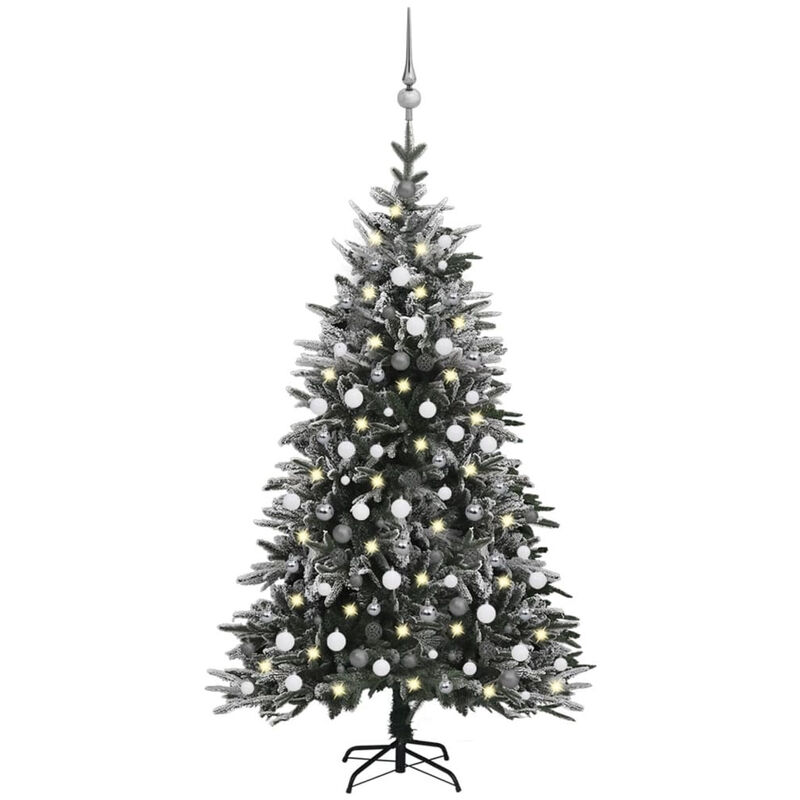 

arbol de Navidad con LED bolas y nieve flocada 210 cm PVC y PE