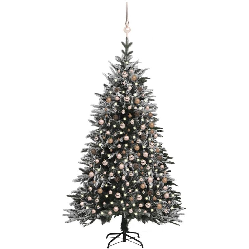 

Árbol de Navidad con LED bolas y nieve flocada 210 cm PVC y PE