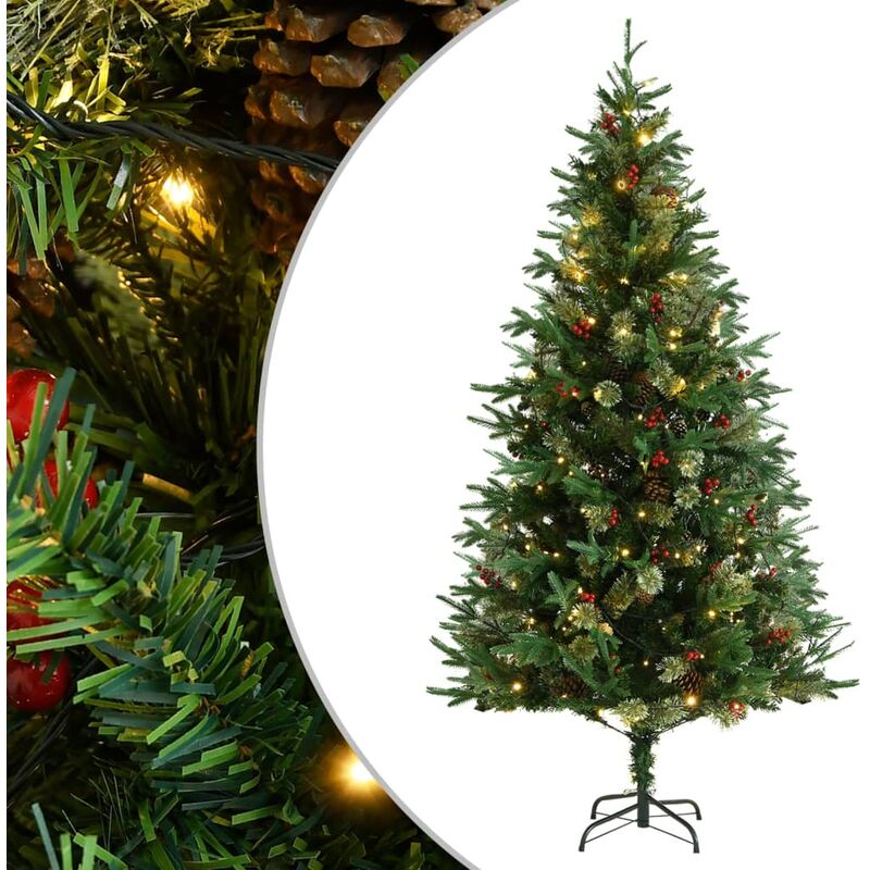 

Árbol de Navidad con LED y piñas verde PVC y PE 195 cm