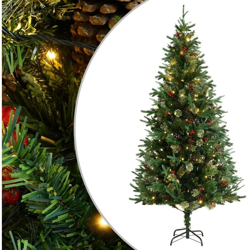 

Árbol de Navidad con LED y piñas verde PVC y PE 225 cm