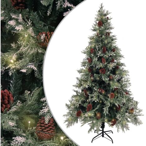 Árbol de Navidad con luces y piñas PVC PE verde y 195 cm