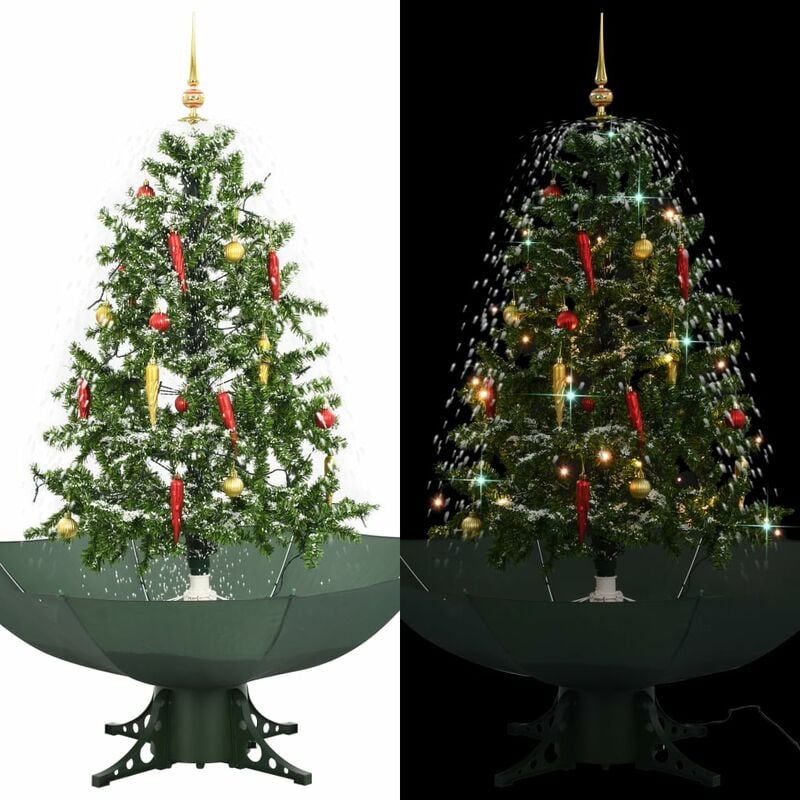 

arbol de Navidad con nieve con base en paraguas verde 140 cm