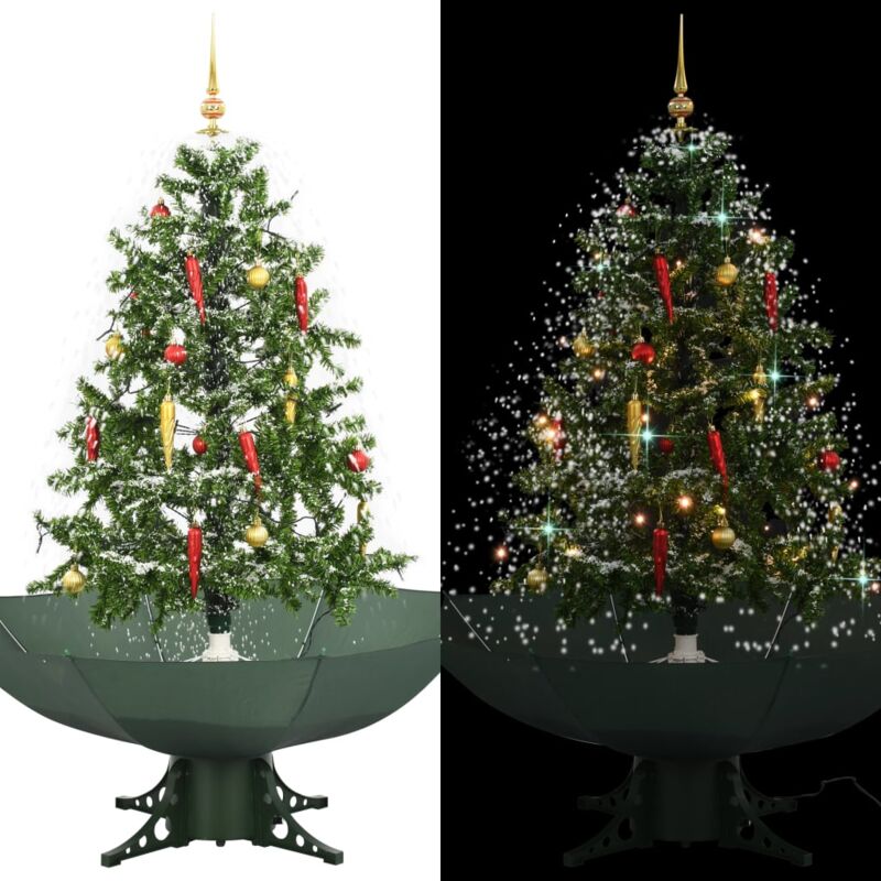 

Árbol de Navidad con nieve con base en paraguas verde 140 cm - Verde - Vidaxl
