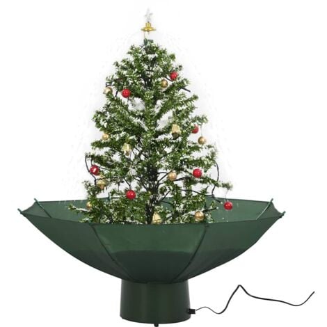 Árbol de Navidad con nieve con base en paraguas verde 75 cm
