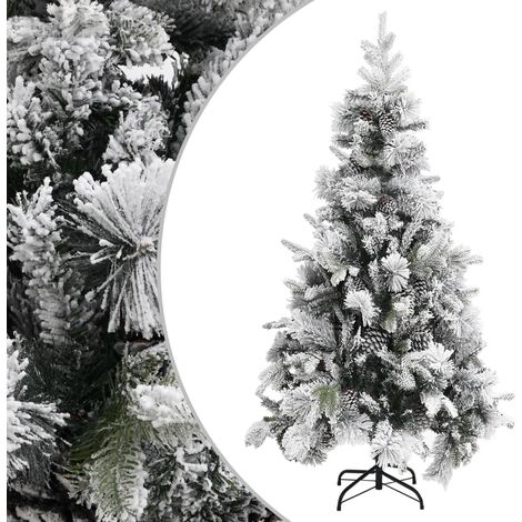 Árbol de Navidad con nieve flocada y piñas PVC y PE 225 cm vidaXL