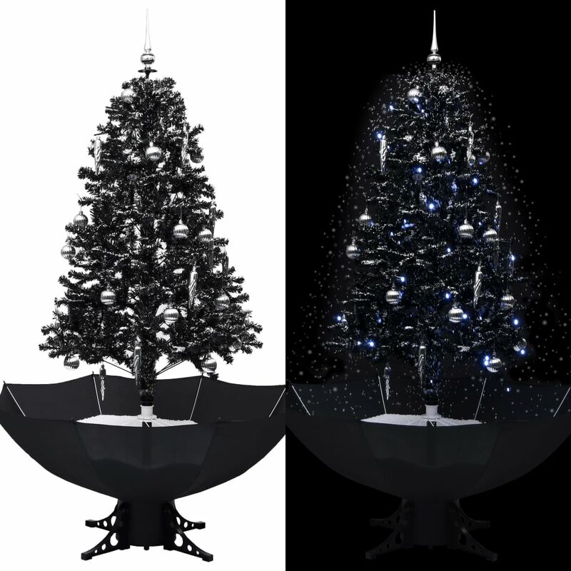 

Árbol de Navidad con nieve y base de paraguas PVC negro 170 cm