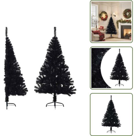 Árbol de Navidad con soporte - vidaXL Medio árbol de Navidad artificial con soporte PVC negro 150 cm - Árbol de Navidad decorativo