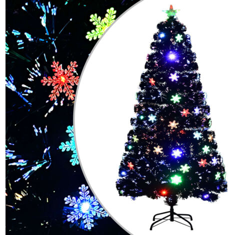 Árbol de Navidad copos de nieve LED fibra óptica negro 120 cm vidaXL