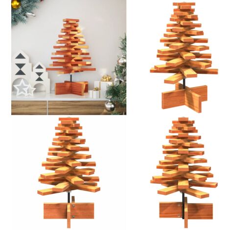 Árbol de Navidad de adorno madera maciza pino marrón cera 60 cm - Decoración Navideña - Árbol de Navidad de Madera