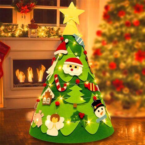 Árbol de Navidad de fieltro 3D, conjunto de árbol de Navidad de fieltro, conjunto de árbol de Navidad de fieltro para armar, árbol de Navidad con LED, árbol de Navidad colgante desmontable, árbol de f