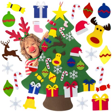 Árbol de Navidad de fieltro con adornos de nabo para niños, adornos navideños de fieltro artificial, bricolaje