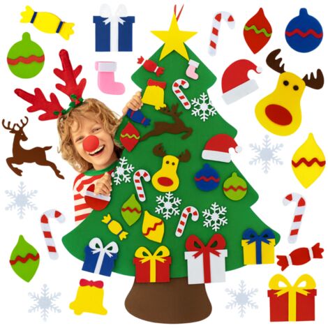 Árbol de Navidad de fieltro con adornos de nabo para niños, adornos navideños de fieltro artificial, bricolaje