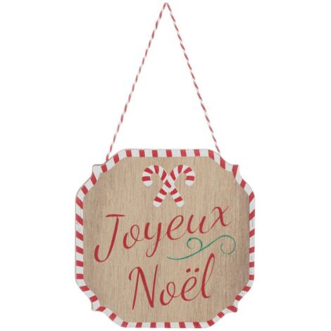 Árbol de Navidad de madera panel de decoración Feliz Navidad rojo blanco 10cm - Atmosphera créateur d'intérieur