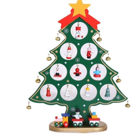 Árbol de Navidad de madera para armar, regalo navideño, mini decoración navideña, plano, 10 agujeros, verde