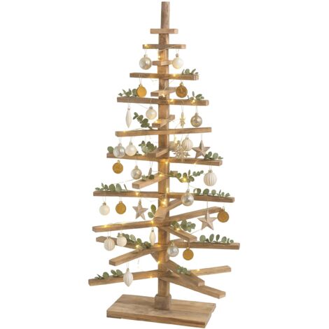 Árbol de Navidad decorativo HHG-029, 3D-Árbol de Navidad decoración de Navidad, aspecto desgastado madera de abeto ajustable 130x82x82cm, naturaleza