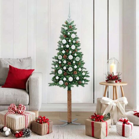 Árbol de Navidad Delgado con 150 LED con soporte Verde 150 cm