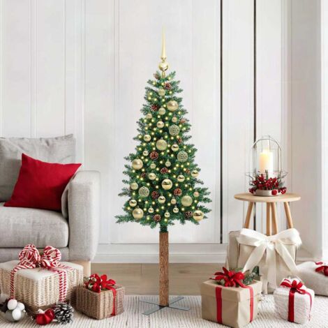 Árbol de Navidad Delgado con 150 LED con soporte Verde 150 cm