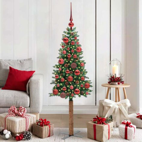 Árbol de Navidad Delgado con 150 LED con soporte Verde 150 cm