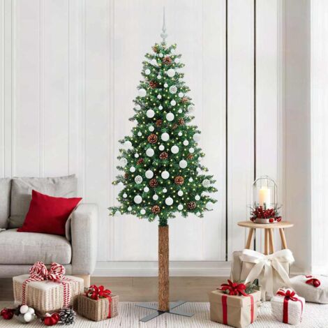 Árbol de Navidad Delgado con 300 LED con soporte Verde 210 cm