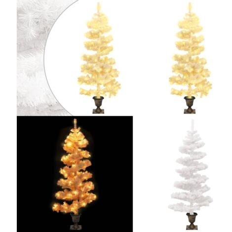 Árbol de Navidad en espiral con luces y macetero blanco 120 cm - Luces LED - Decoración navideña