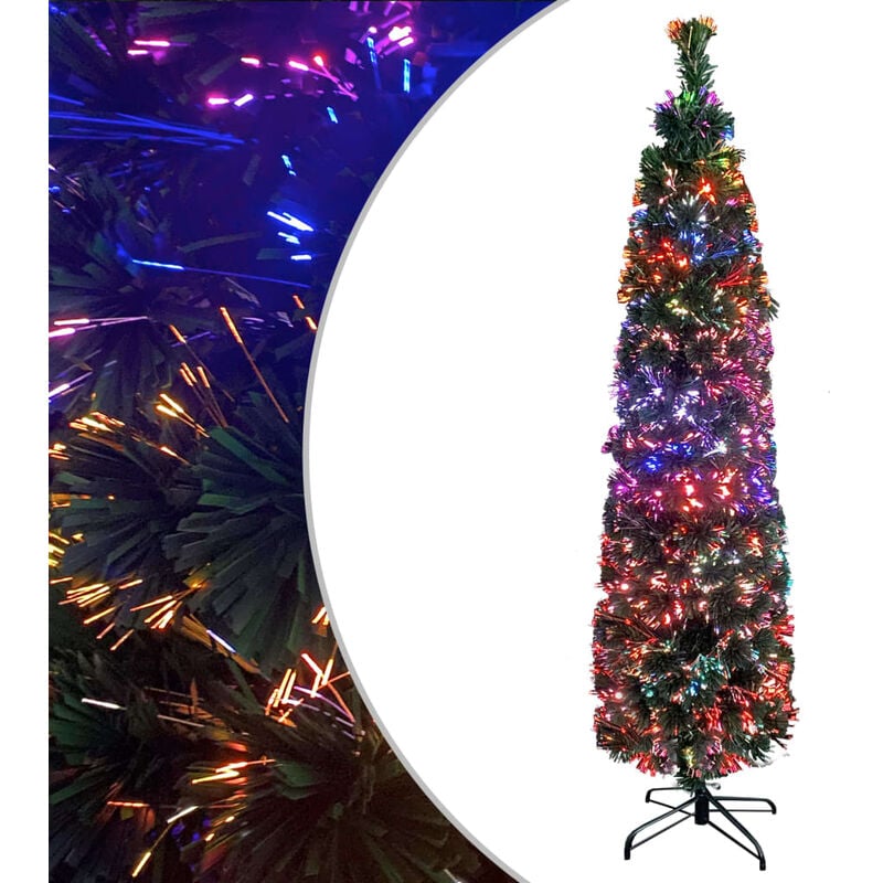 

Árbol de Navidad estrecho artificial soporte fibra óptica 180 cm