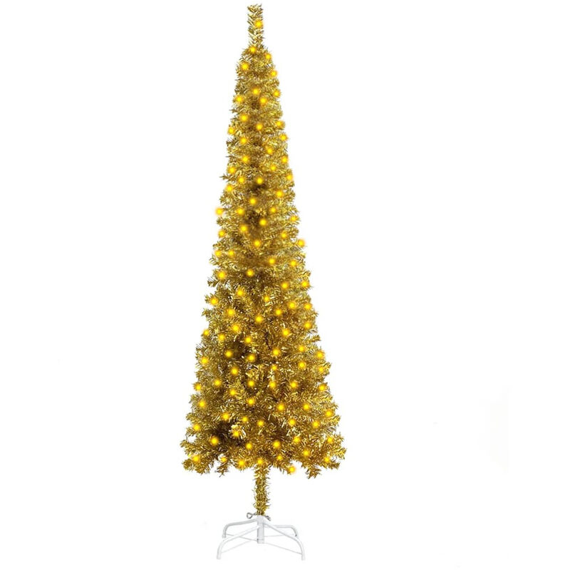 

Happyshopping - arbol de Navidad estrecho con LED dorado 120 cm