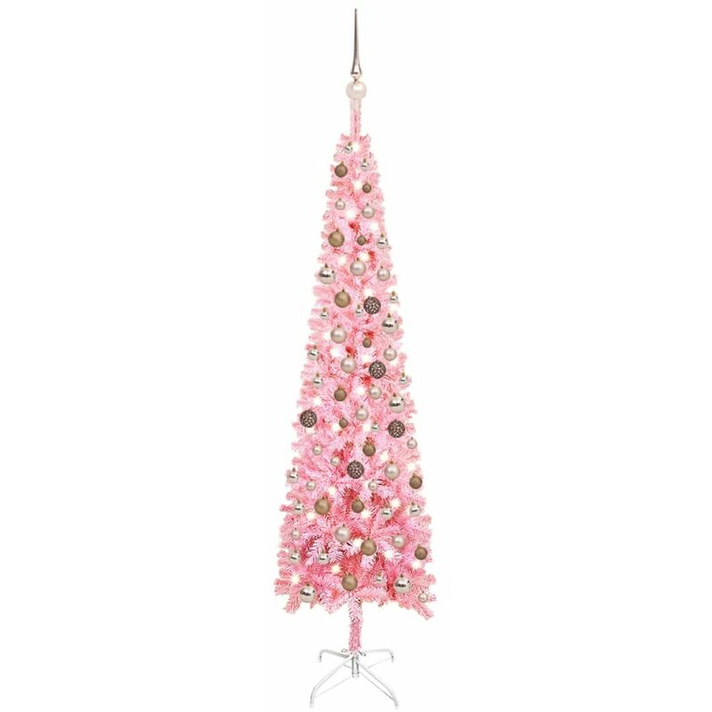 

arbol de Navidad estrecho con LED y bola rosa 180 cm