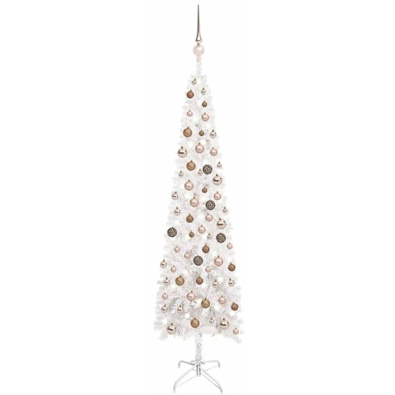 

arbol de Navidad estrecho con LED y bolas blanco 180 cm