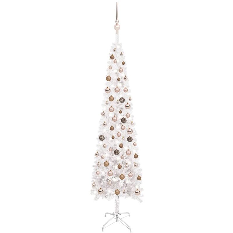 

Árbol de Navidad estrecho con LED y bolas blanco 210 cm