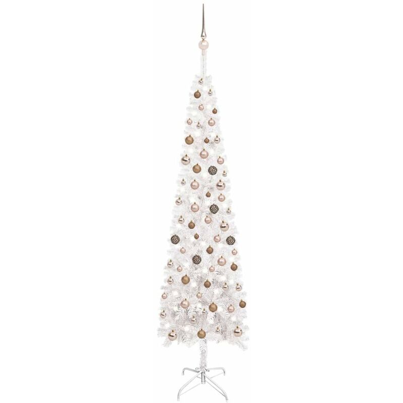 

Happyshopping - arbol de Navidad estrecho con LED y bolas blanco 240 cm