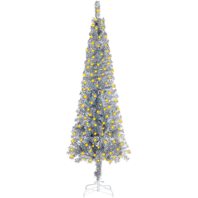 

Happyshopping - arbol de Navidad estrecho con LEDs plateado 150 cm