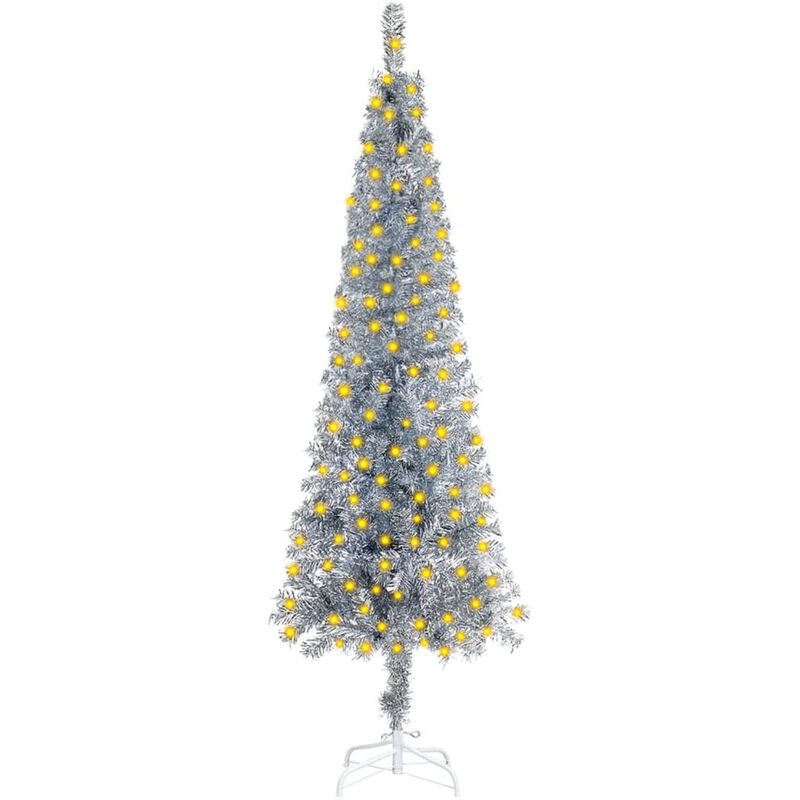 

Happyshopping - arbol de Navidad estrecho con LEDs plateado 210 cm