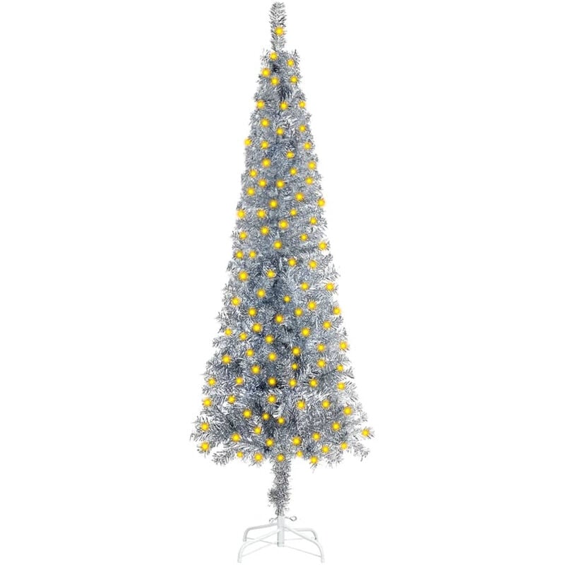 

arbol de Navidad estrecho con LEDs plateado 240 cm