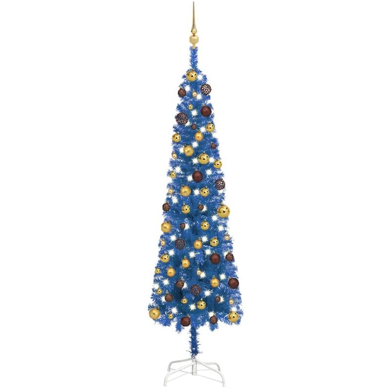

Árbol de Navidad estrecho con LEDs y bolas azul 180 cm