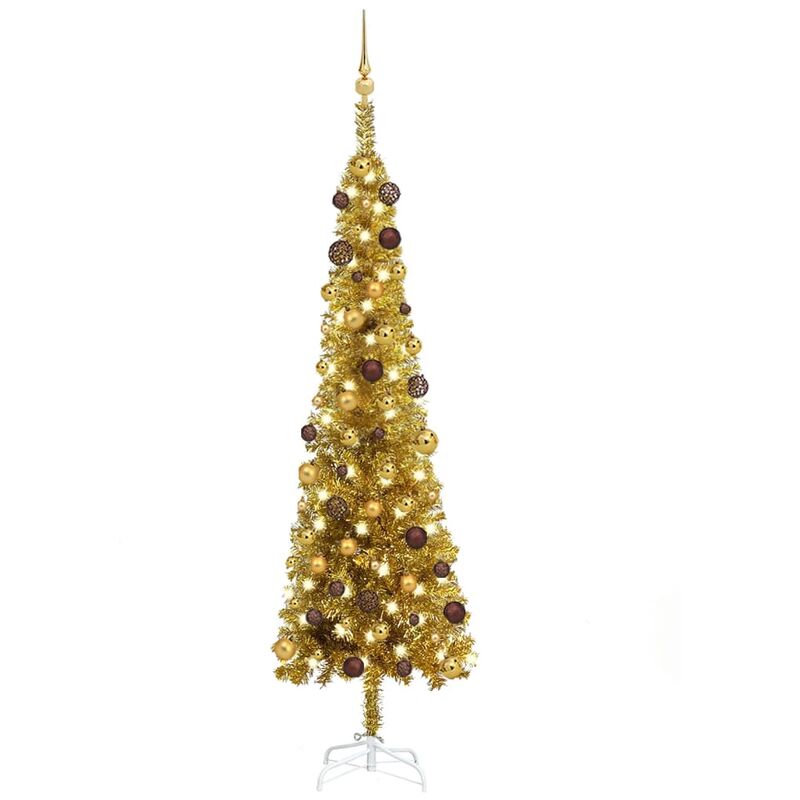 

Árbol de Navidad estrecho con LEDs y bolas dorado 180 cm