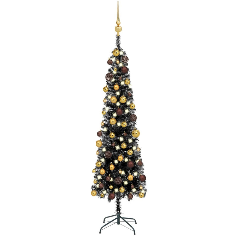 

arbol de Navidad estrecho con LEDs y bolas negro 240 cm
