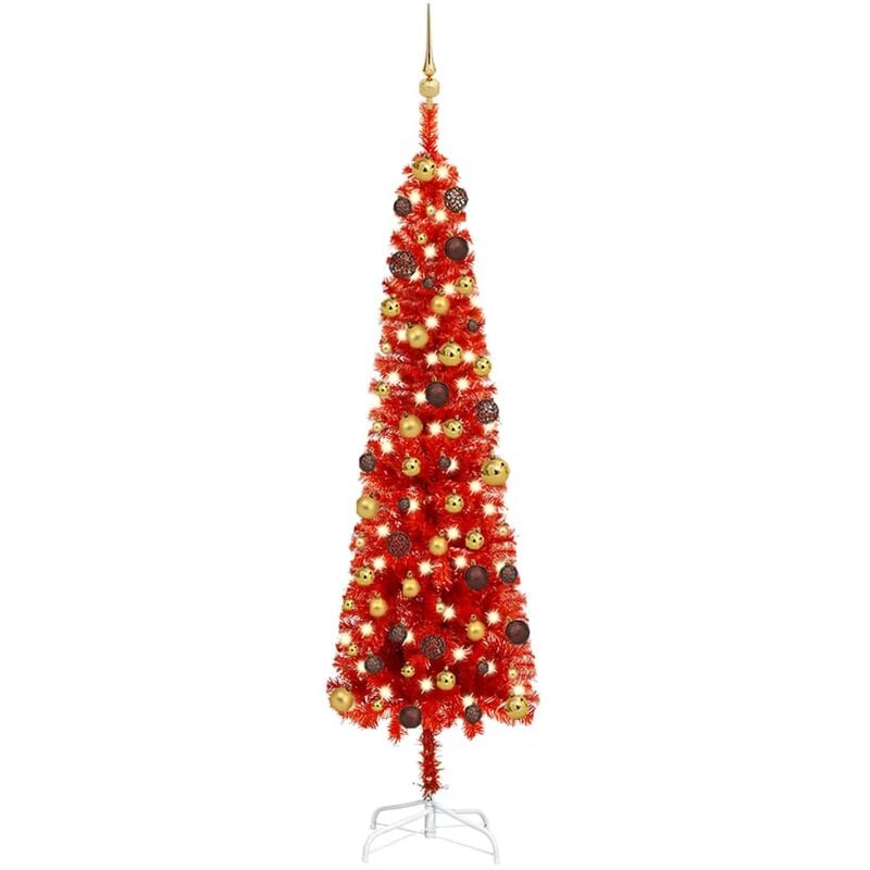 

Árbol de Navidad estrecho con LEDs y bolas rojo 180 cm