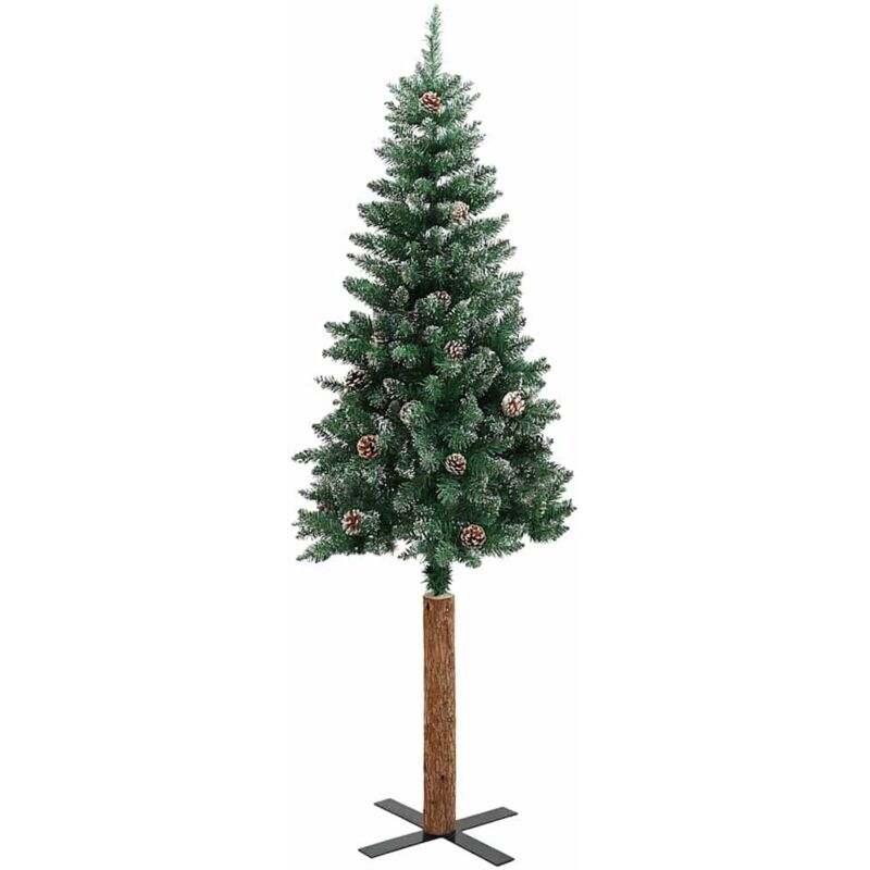

vidaXL Árbol de Navidad estrecho con madera real y nieve 150 cm verde - Verde
