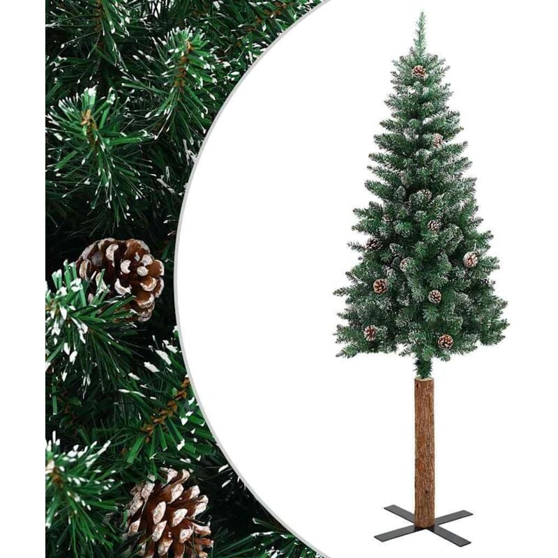 

Árbol de Navidad estrecho con madera real y nieve 210 cm verde - Verde - Vidaxl