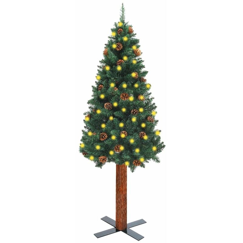 

Happyshopping - arbol de Navidad estrecho LED madera real y conos verde 180 cm
