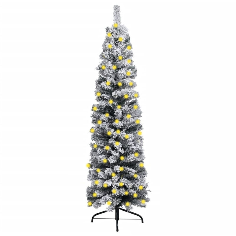 

Happyshopping - arbol de Navidad estrecho LED y nieve flocado PVC verde 180 cm