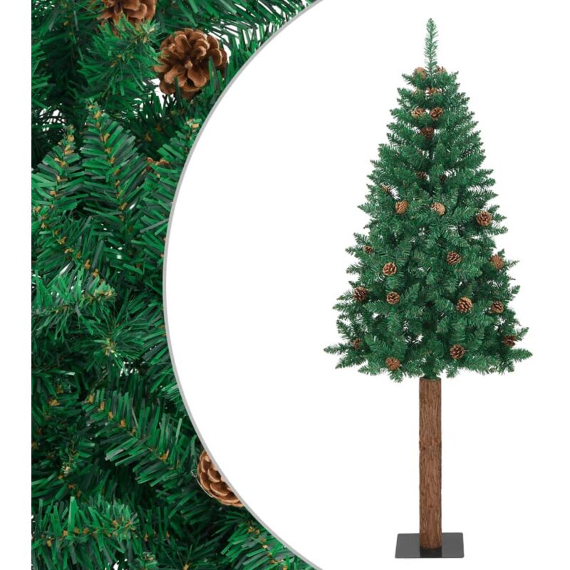 

Árbol de Navidad estrecho madera real y piñas PVC verde 150 cm - Verde - Vidaxl