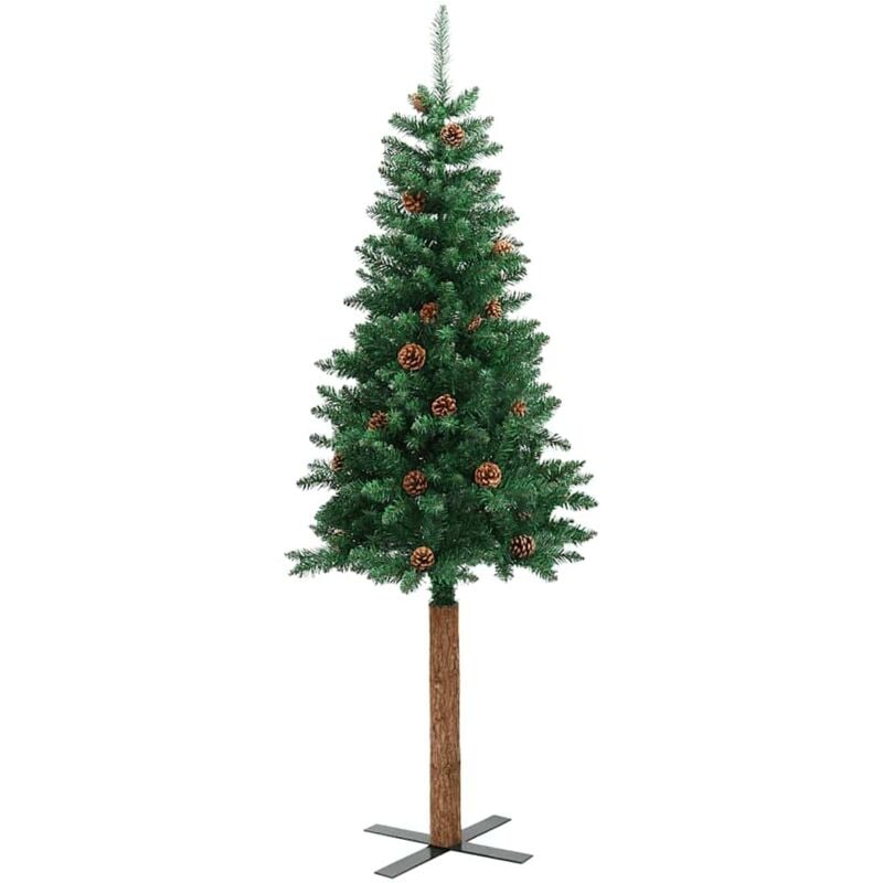 

Árbol de Navidad estrecho madera real y piñas PVC verde 180 cm - Verde - Vidaxl