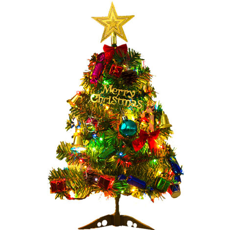 Árbol de Navidad Flocado con Decoraciones Mixtas Escritorio Pequeño Árbol de Navidad Varios accesorios Fibra Óptica Evergreen 50CM (Accesorios aleatorios)