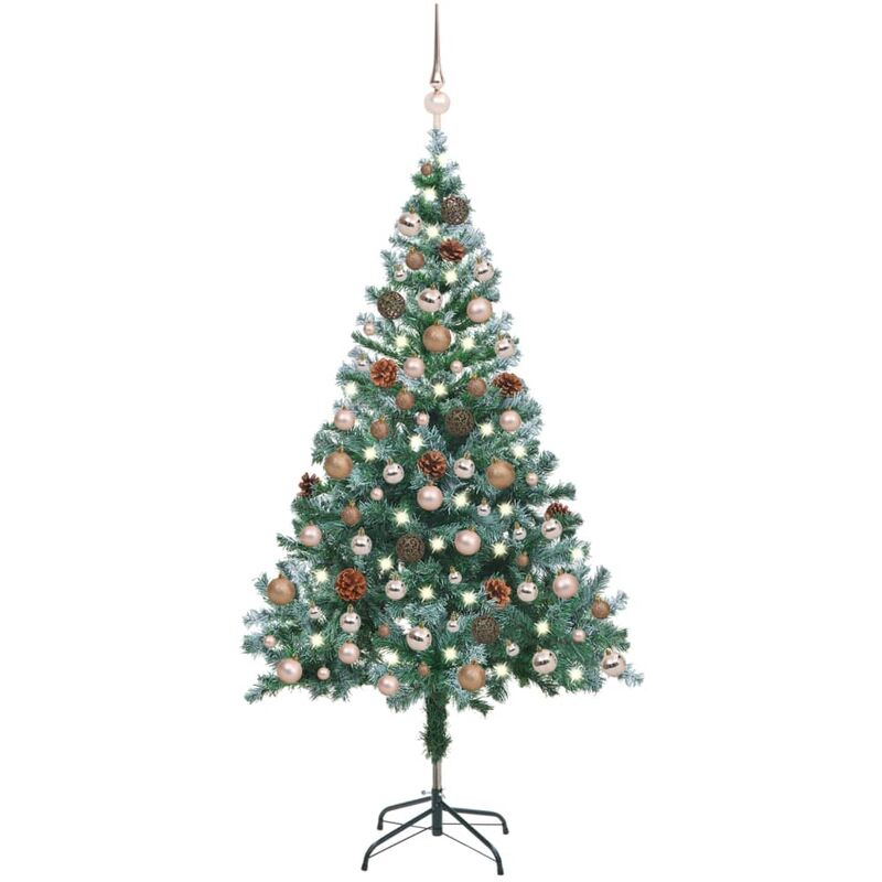 

Árbol de navidad glaseado con LEDs, bolas y piñas 150 cm