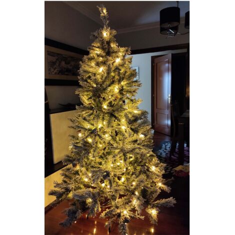 Árbol de Navidad LED Nevado 210cm con Piñas y Bolitas Rojas