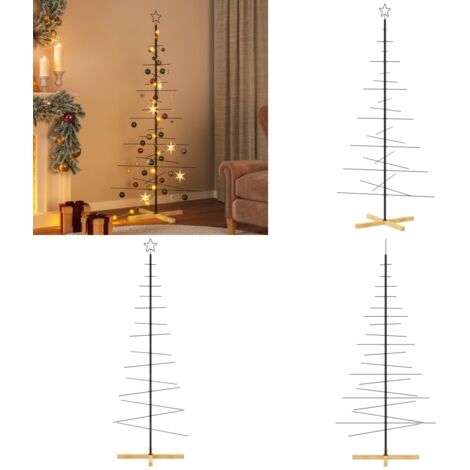 Árbol de Navidad metal negro con base de madera 180 cm - Decoración DIY - Árbol de Navidad de metal