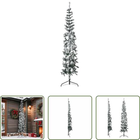 Árbol de Navidad mitad -  Mitad árbol Navidad artificial delgado con nieve 210 cm