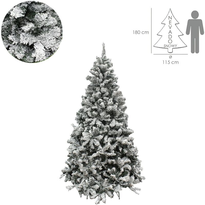 

Árbol de navidad nevado de 180 cm. con más de 758 ramas en pvc. abeto frondoso. soporte metálico.